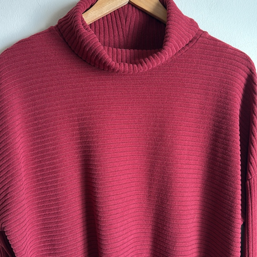 Turtleneck Sweater Medium Time and Tru Maroon Burgundy Ribbed Stretch Fall - Picture 3 of 5